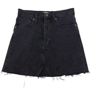 Madewell Rigid Denim A-Line Mini Skirt Black Women’s 27 High Rise Frayed Hem